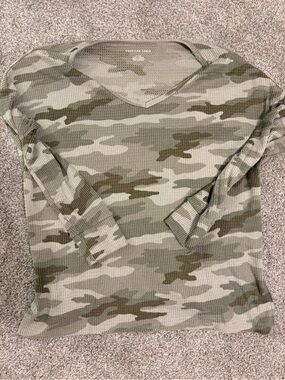 American Eagle Outfitters Olive & Tan Camo Waffle-Knit Long Sleeve Top